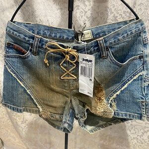 Lady Enyce Red Back Print Hot Short Lace Up Sz 26